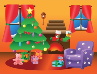 クリスマスの飾り付けをした暖かい部屋 LOVELY INDOOR CHRISTMAS DECORATION イラスト素材