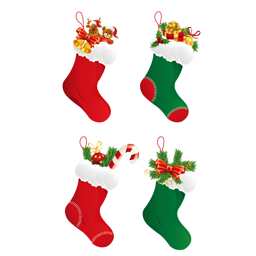 クリスマス プレゼントの靴下 Christmas Stockings Vector Graphic