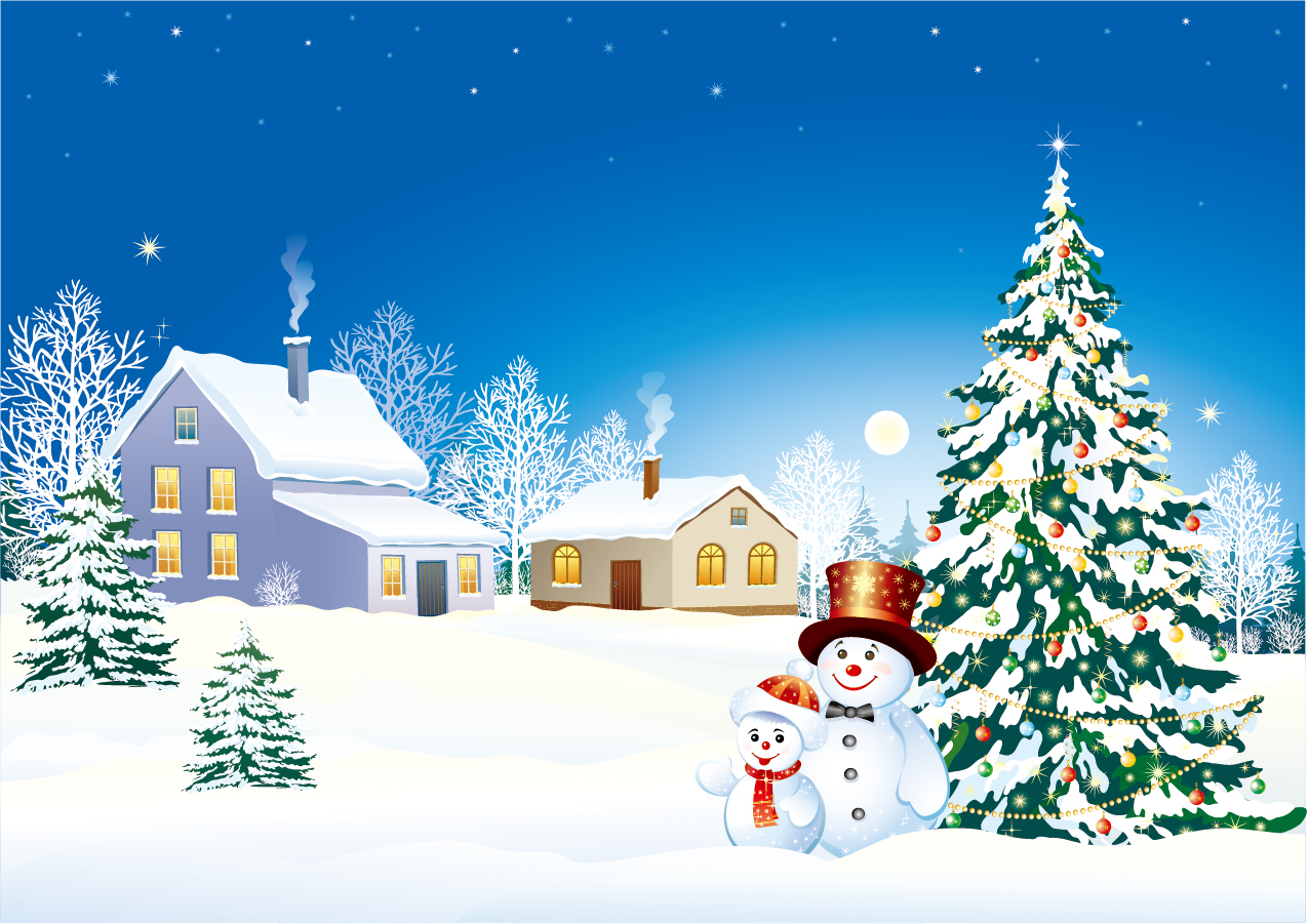 雪だるまとクリスマス ツリーの背景 Vector Christmas Snow イラスト素材 Illustpost