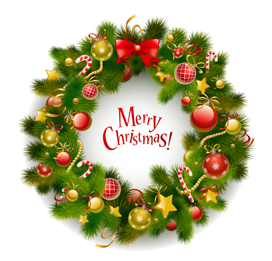クリスマス リースと家族 Beautiful Christmas Wreath Vector