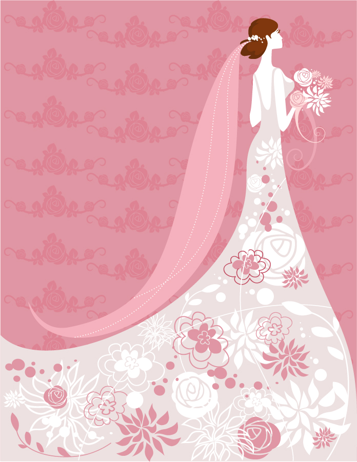 結婚式の招待状向け花嫁のイラスト Bride Illustrations With Floral Ornaments For Wedding Invitation Cards イラスト素材 Illustpost
