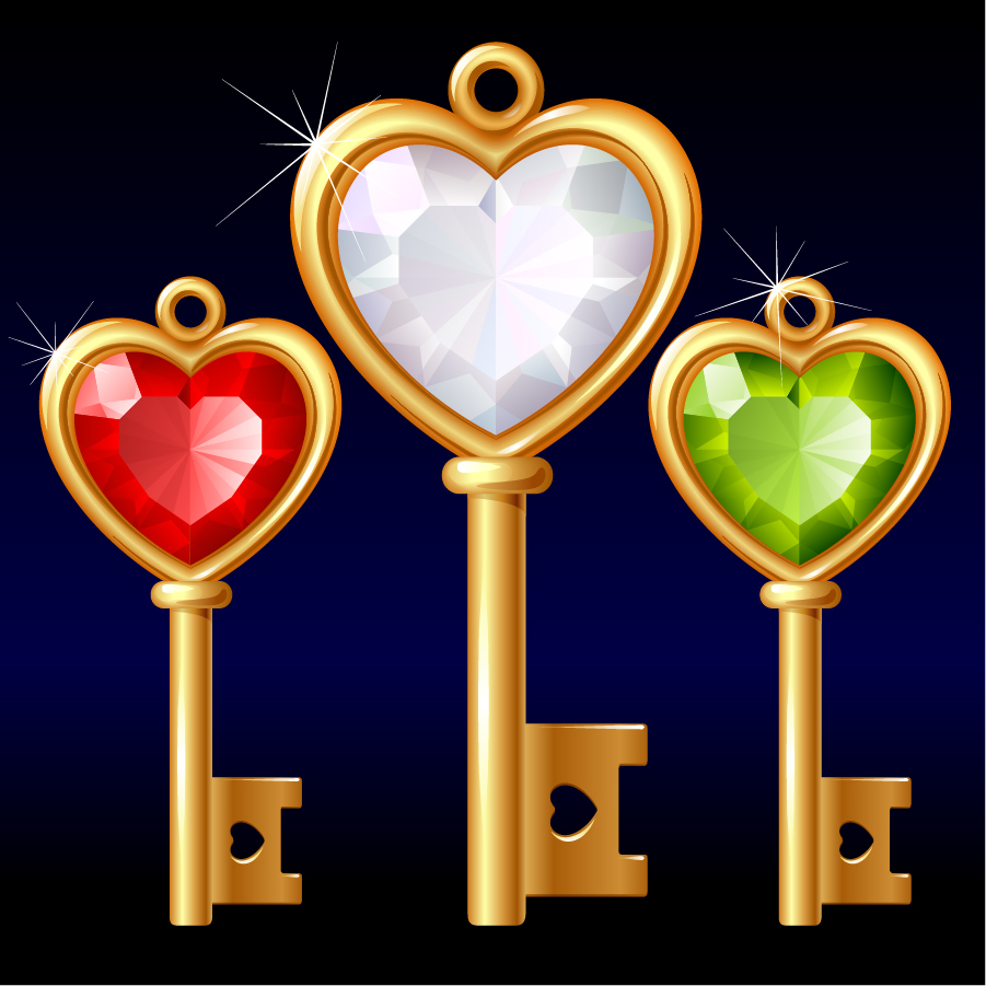 金とダイヤのハート型鍵 Gold Diamond Heartshaped Key Vector イラスト素材 Illustpost