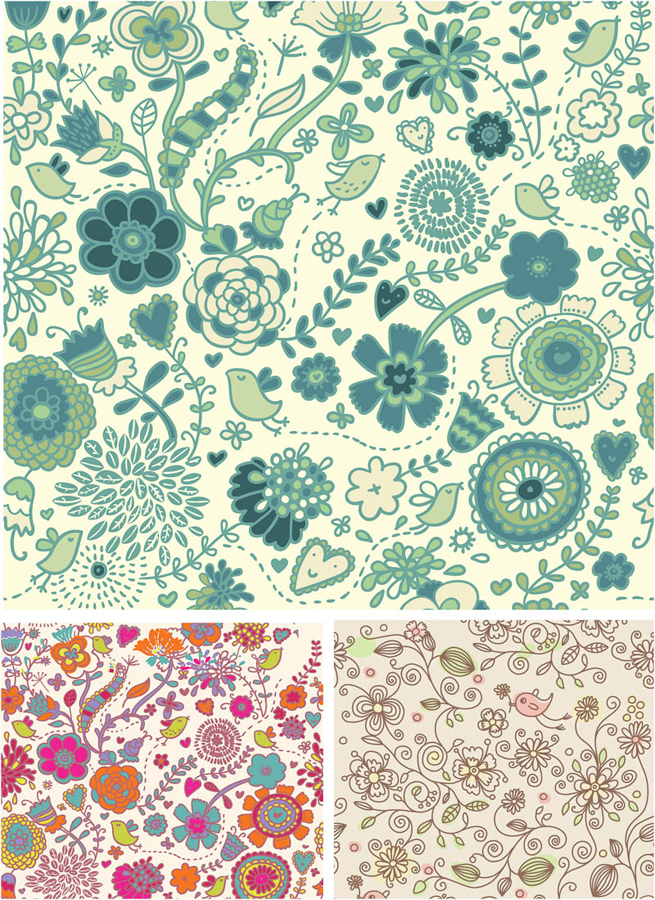 手描き風の春の花柄パターン Spring Patterns In Hand Drawn Style With Some Flowers イラスト素材 Illustpost