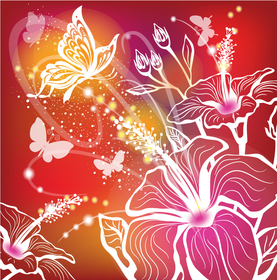 花と蝶のシルエットの背景 Butterfly Silhouette Pattern Colorful Background イラスト素材 Illustpost