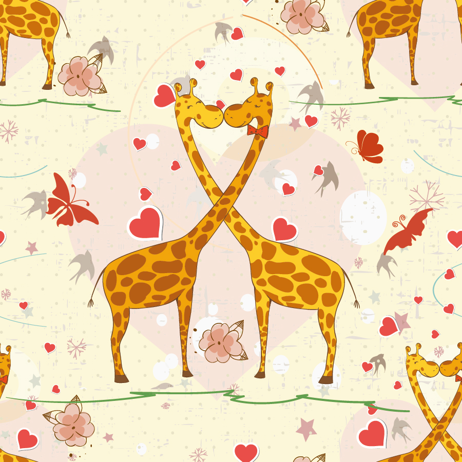 キリンとハート型の背景 Cartoon Cute Animals Giraffes Hearts Background イラスト素材 Illustpost