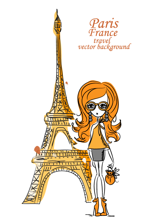 エッフェル塔観光の美女 Line Art Girl The Eiffel Tower イラスト素材 Illustpost