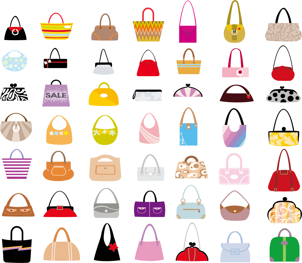いろいろな形のバッグ デザイン見本 Set Of Woman Bags イラスト素材 Illustpost