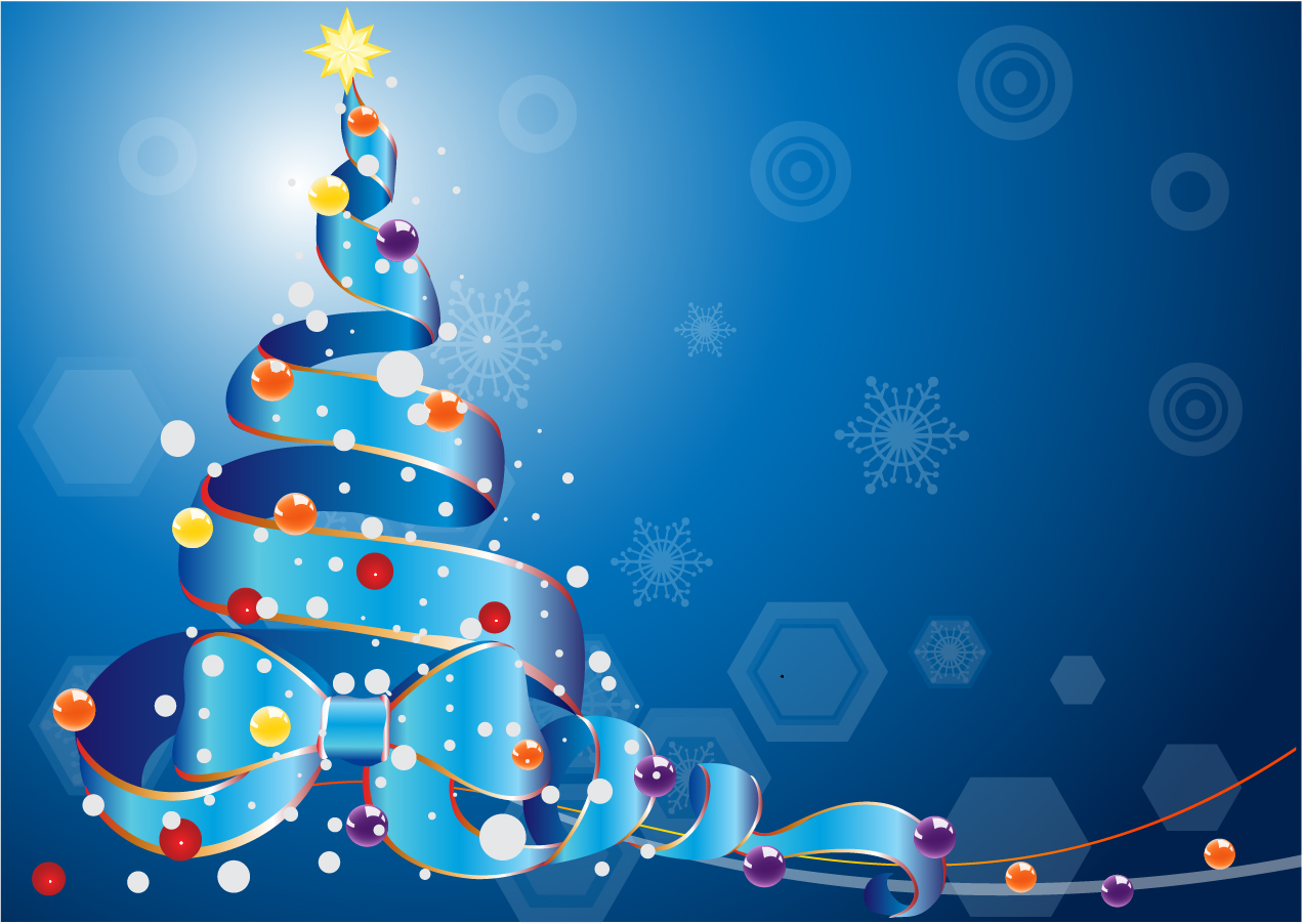 青いリボンのクリスマスツリー Christmas Tree By A Ribbon On Blue Background イラスト素材 Illustpost