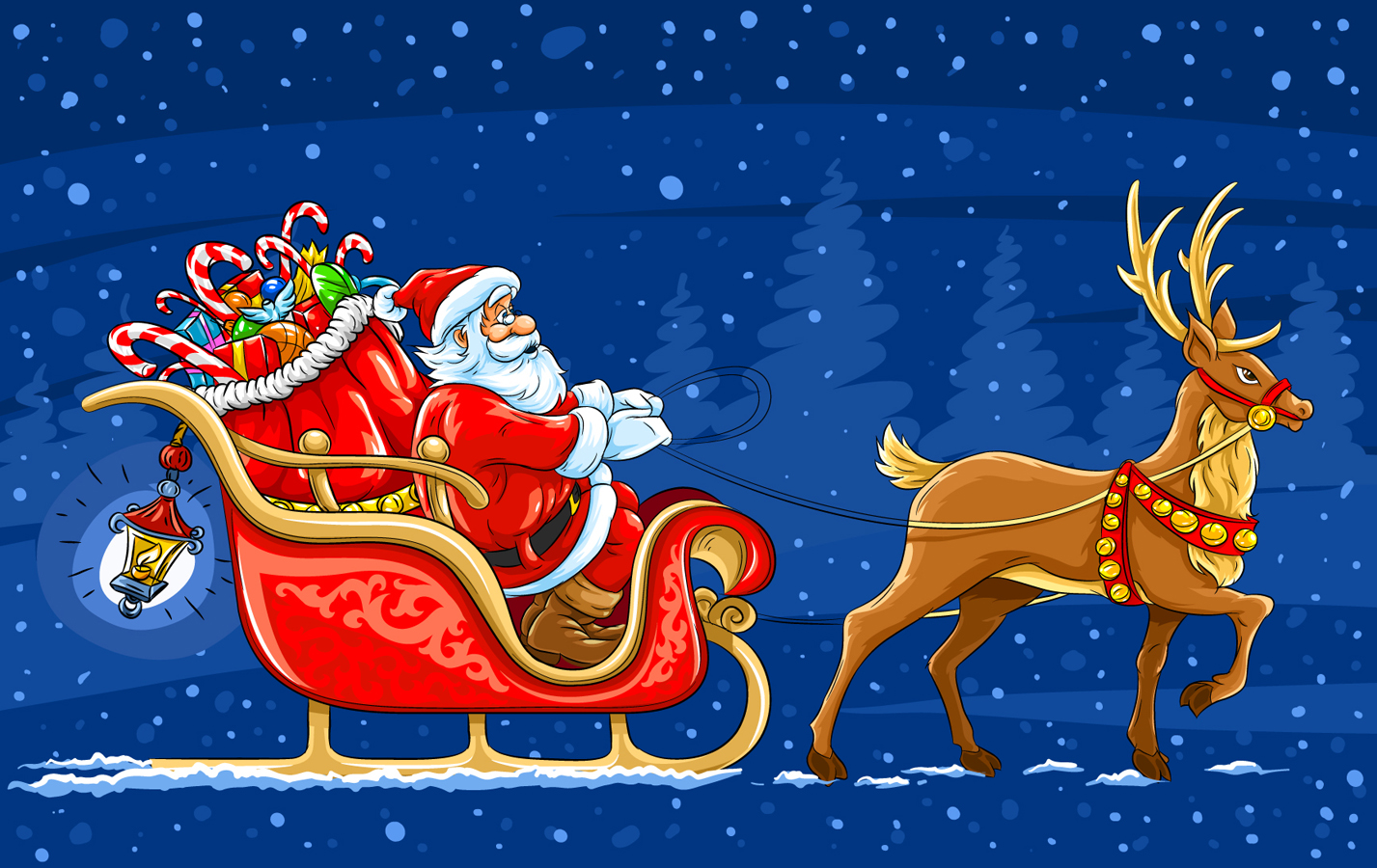 クリスマスプレゼントを運ぶトナカイのソリとサンタクロース Santa Claus Gift Bags Snow Beautiful Christmas Elements イラスト素材 Illustpost