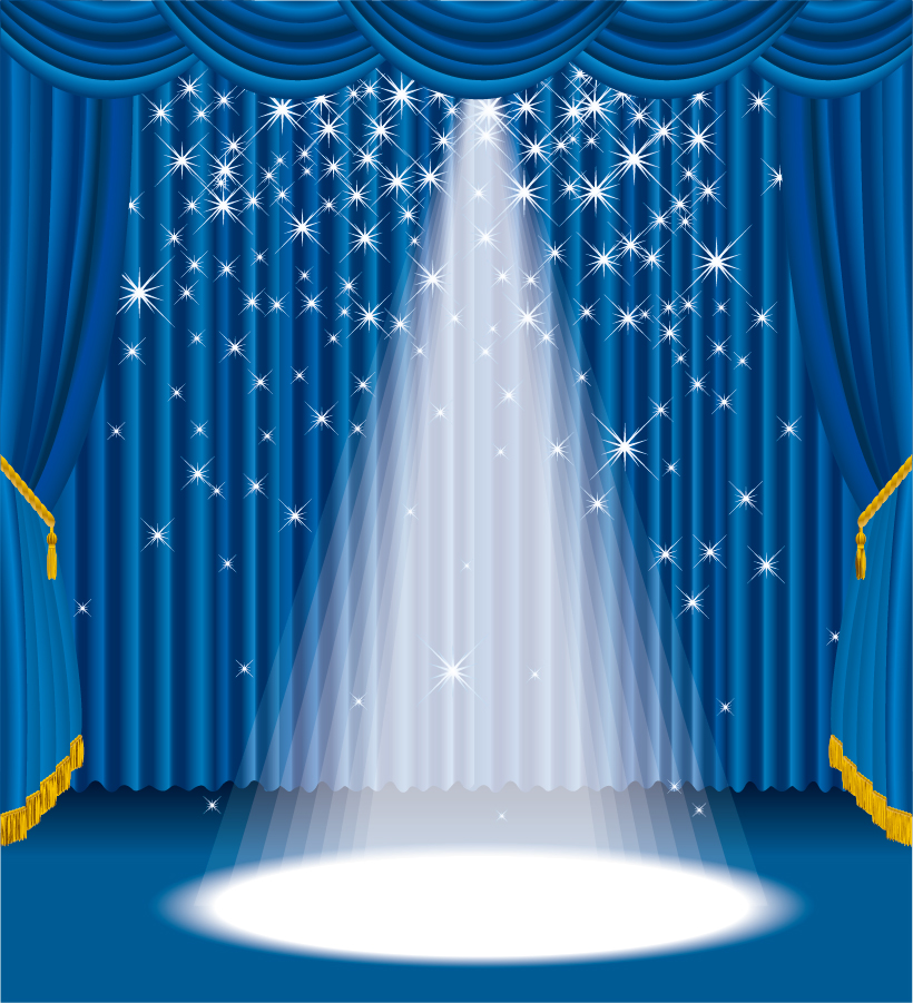 スポットライトが輝く青いカーテンのステージ Focus Spotlight Curtain Opening Stage イラスト素材 Illustpost