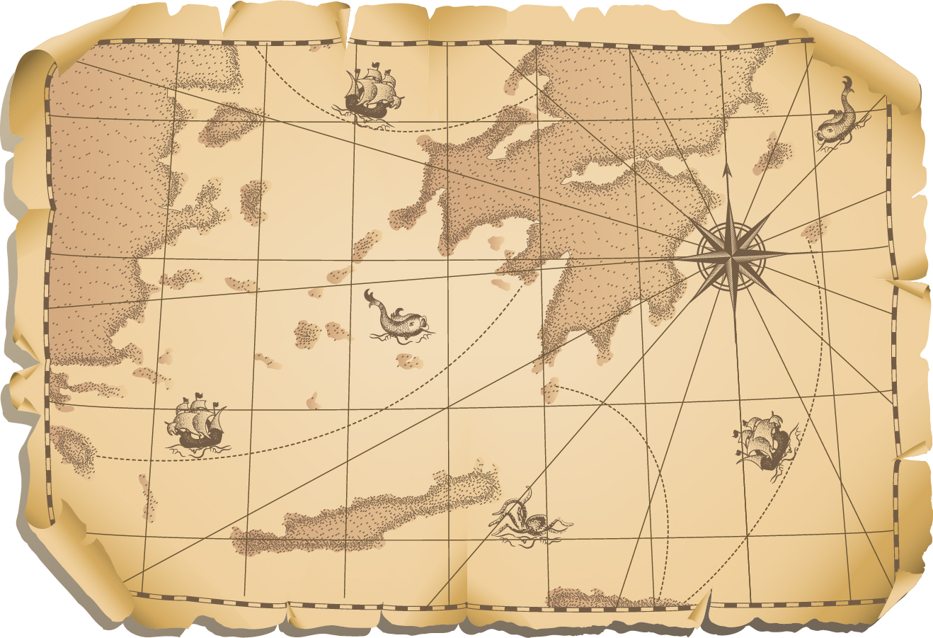 古い世界地図のクリップアート Old Maps Kraft Paper イラスト素材 Illustpost