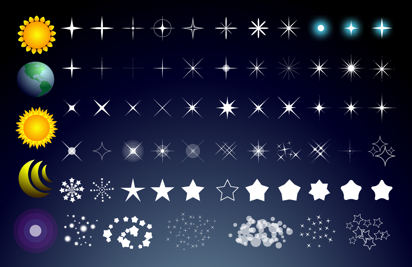 星や太陽と月のクリップアート Star Sun And Moon Vectors And Light Effects イラスト素材 Illustpost
