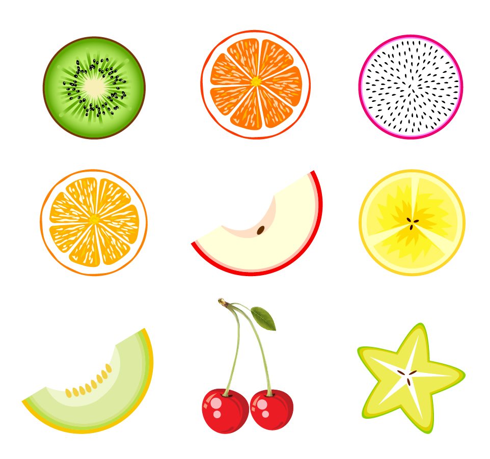 切り口が瑞々しいフルーツ アイコン セット Fruits Icon Set イラスト素材 Illustpost