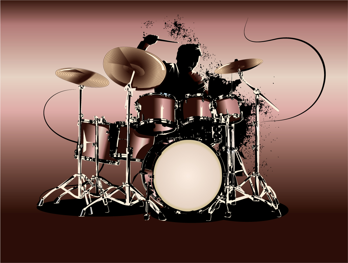 力強く演奏するドラマーのシルエット Playing Drummer Silhouette イラスト素材 Illustpost